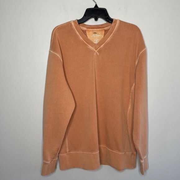 BOB TIMBERLAKE Sweatshirt Mens Large V-Neck Pullover Orange Garment Dyed Cotton - Picture 1 of 6